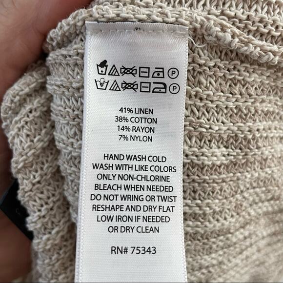 TAHARI oatmeal linen blend ribbed open long line cardigan women's size large - Picture 6 of 6